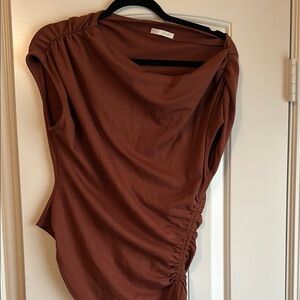 Zara Brown Asymmetrical Ruched Sleeveless Blouse